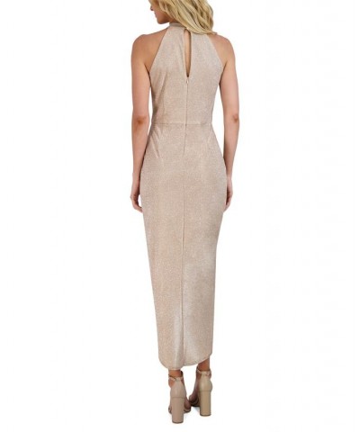 Women's Knot-Neck Tulip-Hem Dress Taupe/Silver $66.72 Dresses