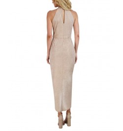 Women's Knot-Neck Tulip-Hem Dress Taupe/Silver $66.72 Dresses