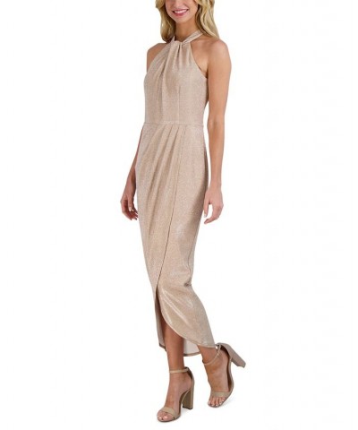 Women's Knot-Neck Tulip-Hem Dress Taupe/Silver $66.72 Dresses