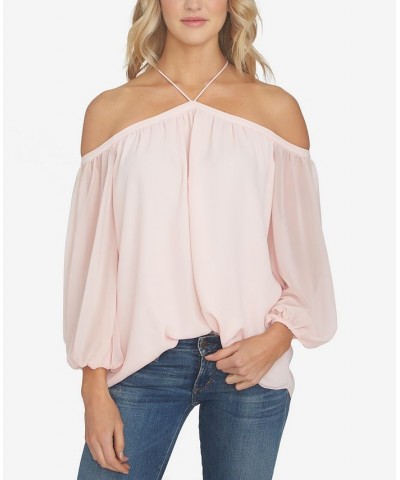 Off-The-Shoulder Halter Neck Blouse Pink $29.39 Tops