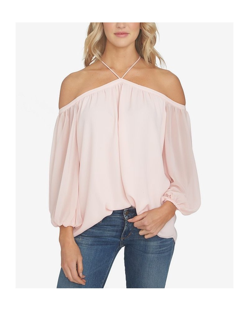 Off-The-Shoulder Halter Neck Blouse Pink $29.39 Tops