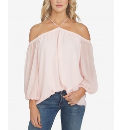 Off-The-Shoulder Halter Neck Blouse Pink $29.39 Tops