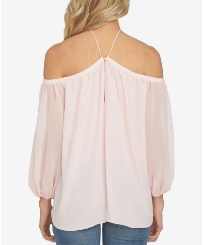 Off-The-Shoulder Halter Neck Blouse Pink $29.39 Tops