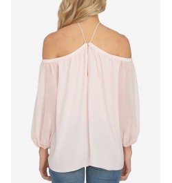 Off-The-Shoulder Halter Neck Blouse Pink $29.39 Tops