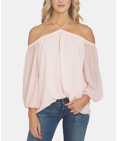 Off-The-Shoulder Halter Neck Blouse Pink $29.39 Tops