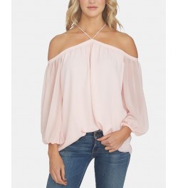 Off-The-Shoulder Halter Neck Blouse Pink $29.39 Tops