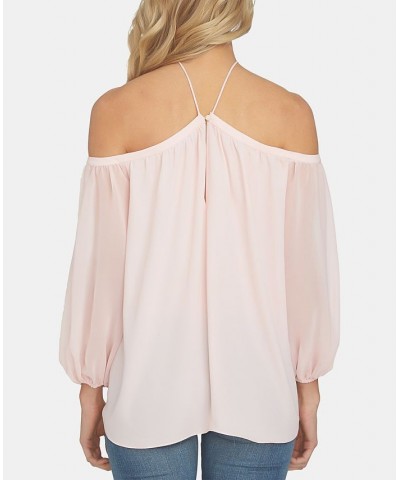 Off-The-Shoulder Halter Neck Blouse Pink $29.39 Tops