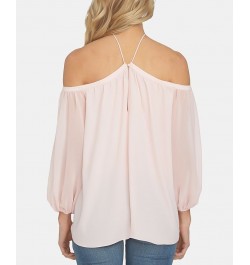 Off-The-Shoulder Halter Neck Blouse Pink $29.39 Tops