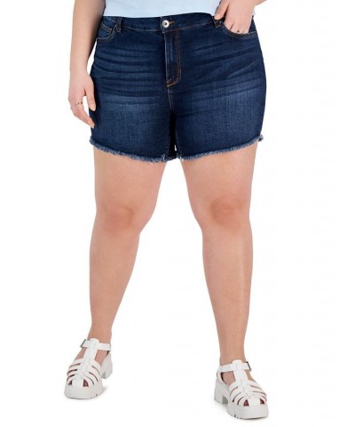 Trendy Plus Size Frayed Denim Shorts Sammogia $15.89 Shorts