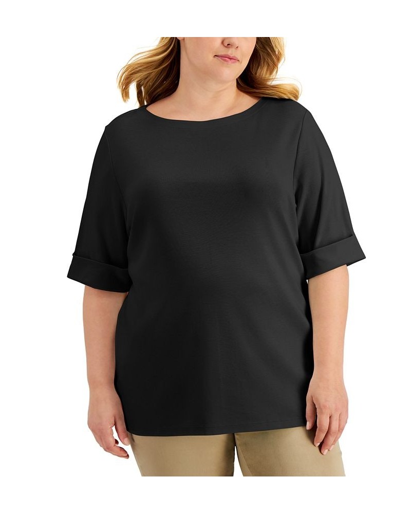 Plus Size Cotton Elbow-Sleeve Top Aqua Oasis $14.76 Tops