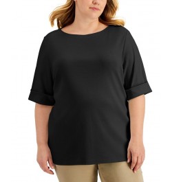 Plus Size Cotton Elbow-Sleeve Top Aqua Oasis $14.76 Tops