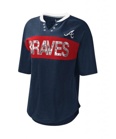 Women's Navy and Red Atlanta Braves Lead Off Notch Neck T-shirt Navy, Red $27.50 Tops