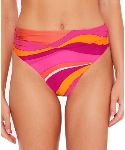 Women's Vivid Vista Printed Shirred V-Side High-Waist Bikini Bottoms Multi $53.90 Swimsuits