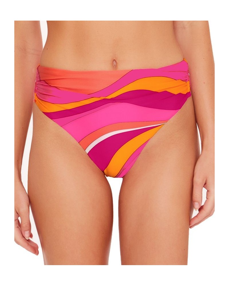 Women's Vivid Vista Printed Shirred V-Side High-Waist Bikini Bottoms Multi $53.90 Swimsuits