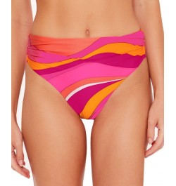 Women's Vivid Vista Printed Shirred V-Side High-Waist Bikini Bottoms Multi $53.90 Swimsuits