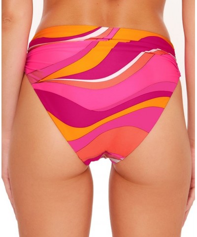 Women's Vivid Vista Printed Shirred V-Side High-Waist Bikini Bottoms Multi $53.90 Swimsuits