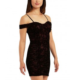 Juniors' Flocked Ruched Bodycon Mini Dress Wine $32.39 Dresses