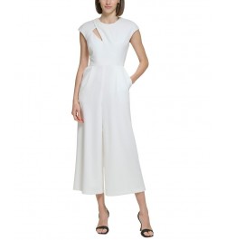 Women's Jewel-Neck Cutout Cap-Sleeve Jumpsuit Ivory/Cream $70.03 Pants