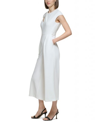 Women's Jewel-Neck Cutout Cap-Sleeve Jumpsuit Ivory/Cream $70.03 Pants