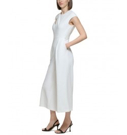 Women's Jewel-Neck Cutout Cap-Sleeve Jumpsuit Ivory/Cream $70.03 Pants