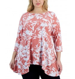 Plus Size Printed 3/4-Sleeve Draped-Hem Top Orange $16.70 Tops