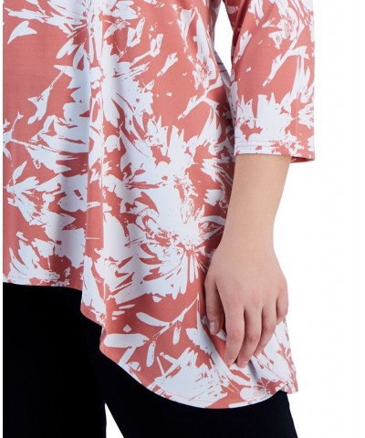 Plus Size Printed 3/4-Sleeve Draped-Hem Top Orange $16.70 Tops