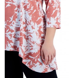 Plus Size Printed 3/4-Sleeve Draped-Hem Top Orange $16.70 Tops