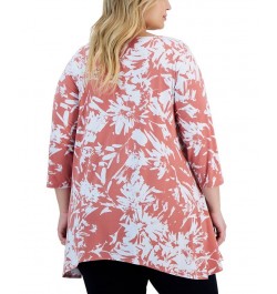 Plus Size Printed 3/4-Sleeve Draped-Hem Top Orange $16.70 Tops