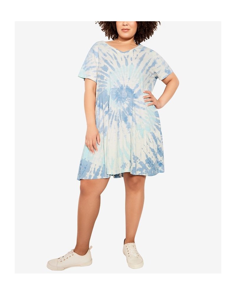 Plus Size Tiered Tie Dye Dress Aqua $22.49 Dresses