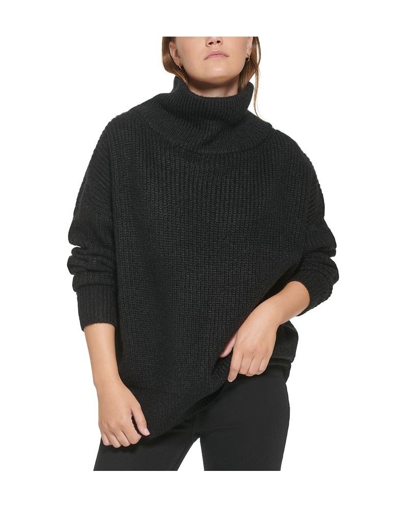 Women's Oversized Ribbed Turtleneck Sweater Black $23.54 Sweaters