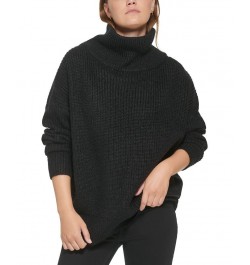 Women's Oversized Ribbed Turtleneck Sweater Black $23.54 Sweaters