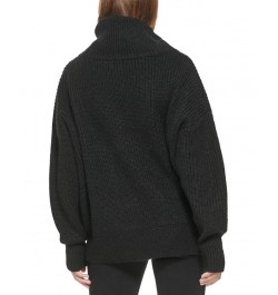 Women's Oversized Ribbed Turtleneck Sweater Black $23.54 Sweaters