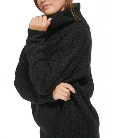 Women's Oversized Ribbed Turtleneck Sweater Black $23.54 Sweaters