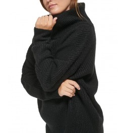 Women's Oversized Ribbed Turtleneck Sweater Black $23.54 Sweaters