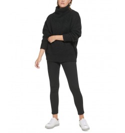 Women's Oversized Ribbed Turtleneck Sweater Black $23.54 Sweaters