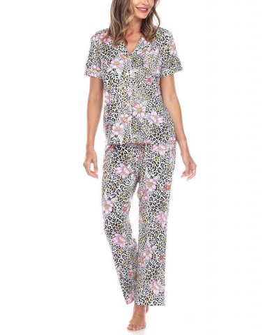 Women's Short Sleeve Pants Tropical Pajama Set 2-Piece Leopard $22.00 Sleepwear