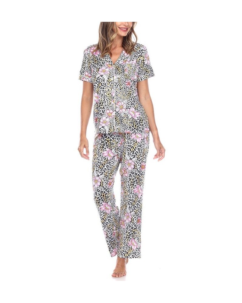 Women's Short Sleeve Pants Tropical Pajama Set 2-Piece Leopard $22.00 Sleepwear