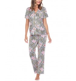 Women's Short Sleeve Pants Tropical Pajama Set 2-Piece Leopard $22.00 Sleepwear