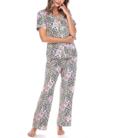 Women's Short Sleeve Pants Tropical Pajama Set 2-Piece Leopard $22.00 Sleepwear