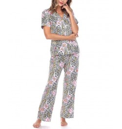 Women's Short Sleeve Pants Tropical Pajama Set 2-Piece Leopard $22.00 Sleepwear