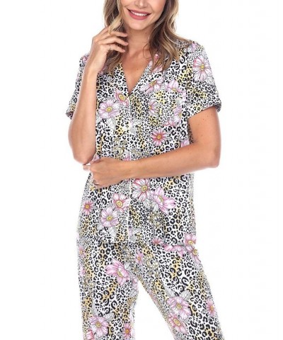 Women's Short Sleeve Pants Tropical Pajama Set 2-Piece Leopard $22.00 Sleepwear