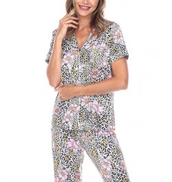 Women's Short Sleeve Pants Tropical Pajama Set 2-Piece Leopard $22.00 Sleepwear