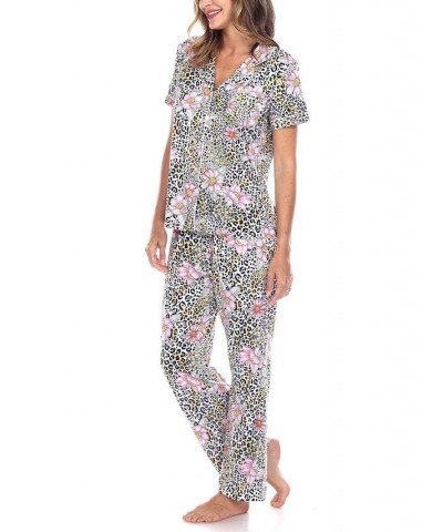 Women's Short Sleeve Pants Tropical Pajama Set 2-Piece Leopard $22.00 Sleepwear