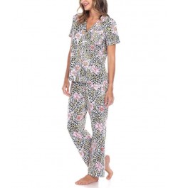 Women's Short Sleeve Pants Tropical Pajama Set 2-Piece Leopard $22.00 Sleepwear