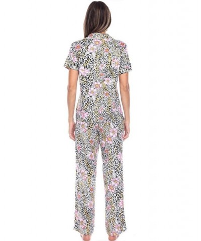 Women's Short Sleeve Pants Tropical Pajama Set 2-Piece Leopard $22.00 Sleepwear