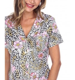 Women's Short Sleeve Pants Tropical Pajama Set 2-Piece Leopard $22.00 Sleepwear