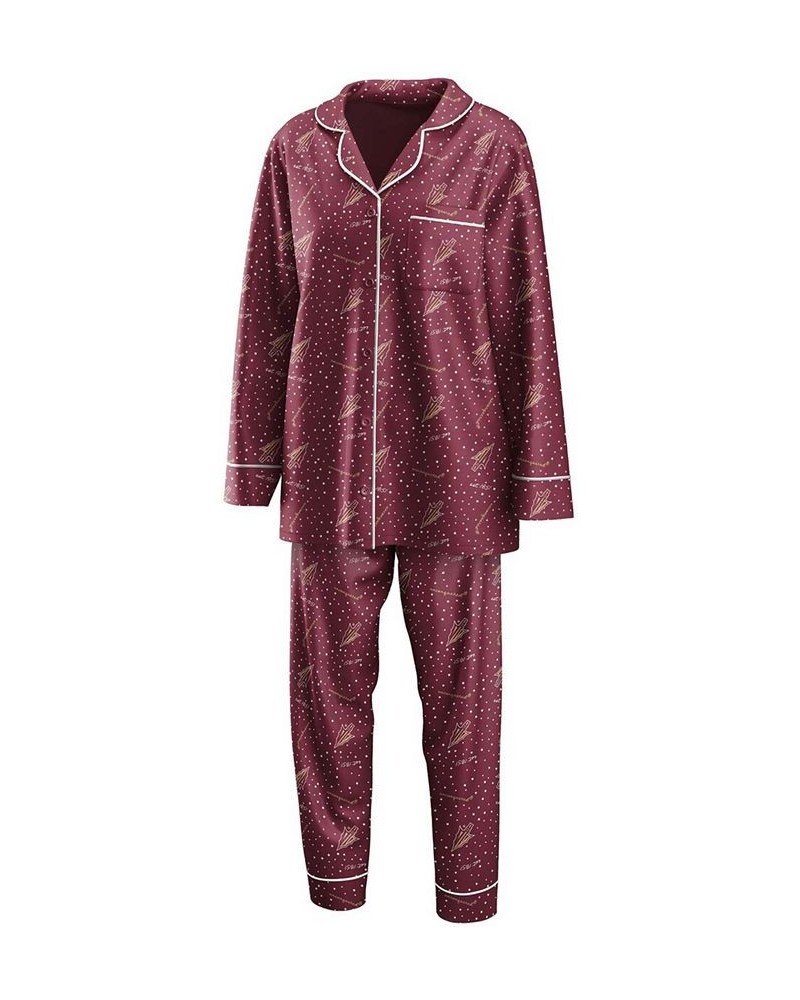 Women's Garnet Florida State Seminoles Long Sleeve Button-Up Shirt and Pants Sleep Set Garnet $42.39 Pajama