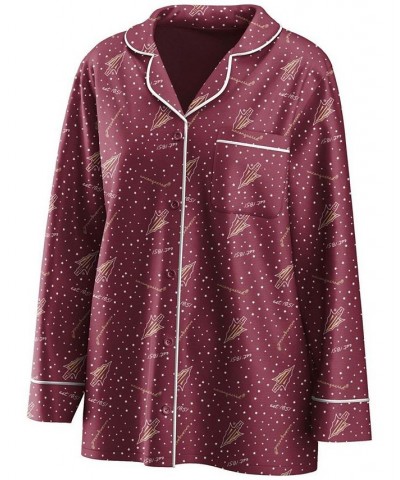 Women's Garnet Florida State Seminoles Long Sleeve Button-Up Shirt and Pants Sleep Set Garnet $42.39 Pajama