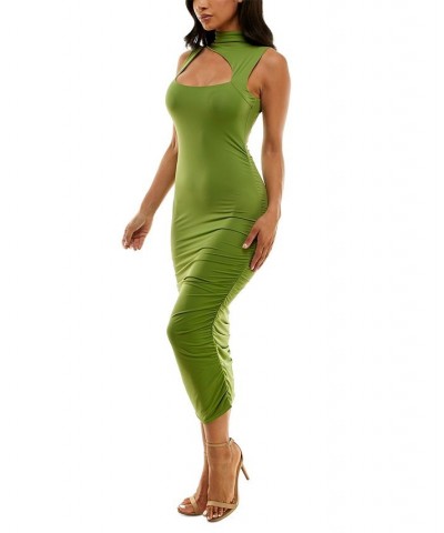 Ruched Front-Cutout Mock-Neck Dress Green $55.60 Dresses