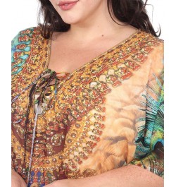 Plus Size Short Caftan with Tie-Up Neckline Green Peacock $26.04 Tops